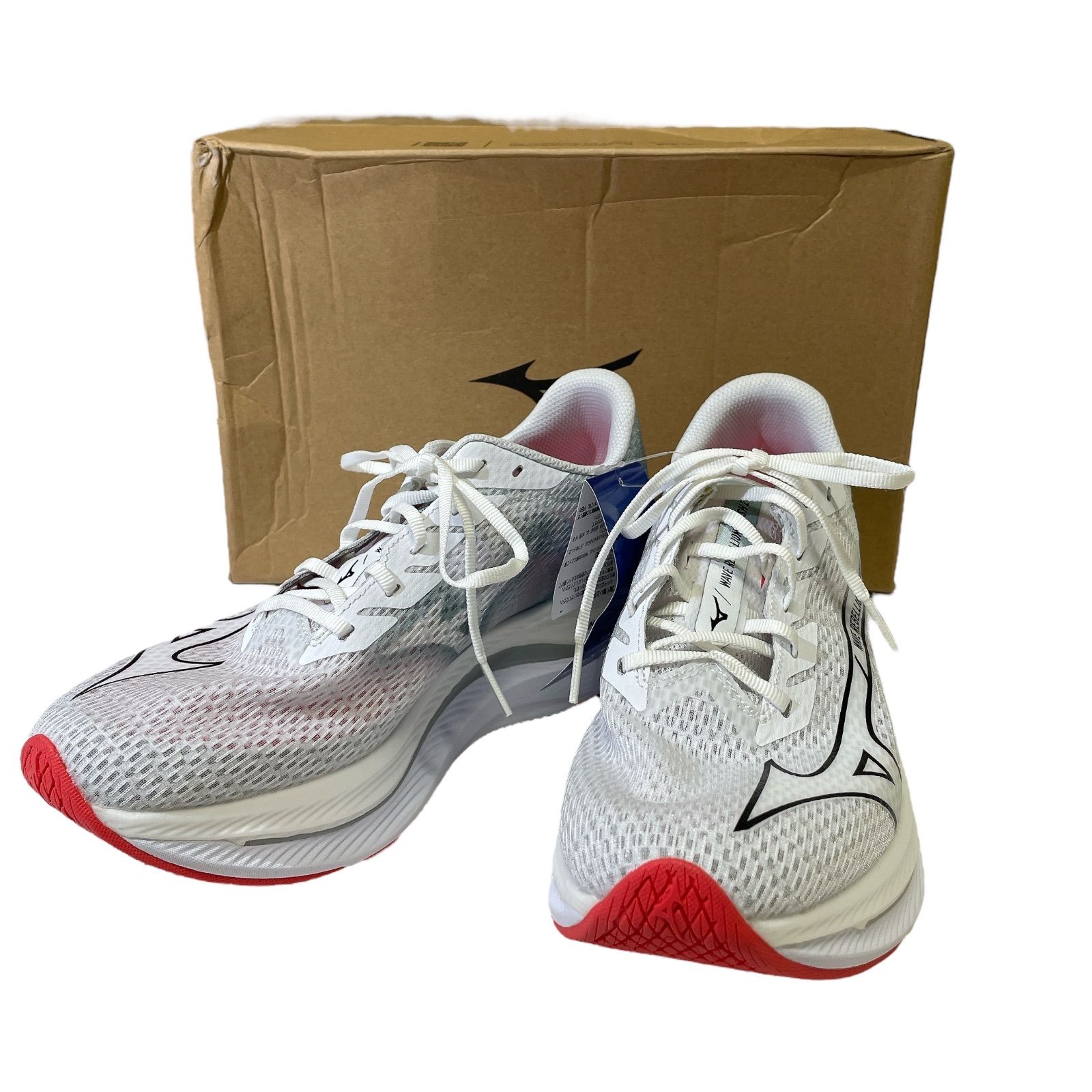WJ8 MIZUNO ミズノ ウェーブリベリオンフラッシュ2 ランニングシューズ ジョギングシューズ 軽量 メッシュ ホワイト×ブラック×グレー 25.5cm レディース