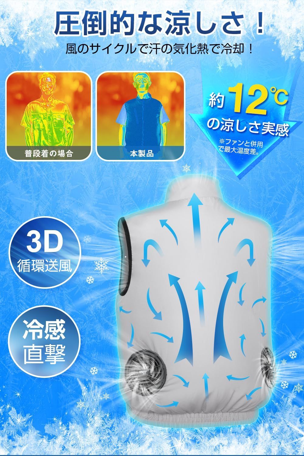  数量 - 強化 羽根 2025暴風ファン ファン付きベスト 袖なし 軽量 ベスト 薄型 通気 UVカット ファン付き作業服 空調作業服 大風量 パワフル送風 大容量バッテリー付 猛暑退散 Nowala 熱中症対策 空調ウェア 冷却服 その他 ガーデニングウェア