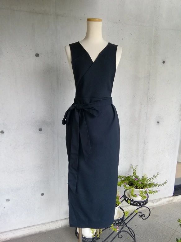 7 L 10 マットストレッチツイル 濃紺 茶道お稽古用エプロン羽織って着るウエストリボン127100 21 3