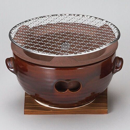 和食器 ス416-138 アメ釉水コンロ 小 金網 敷板付