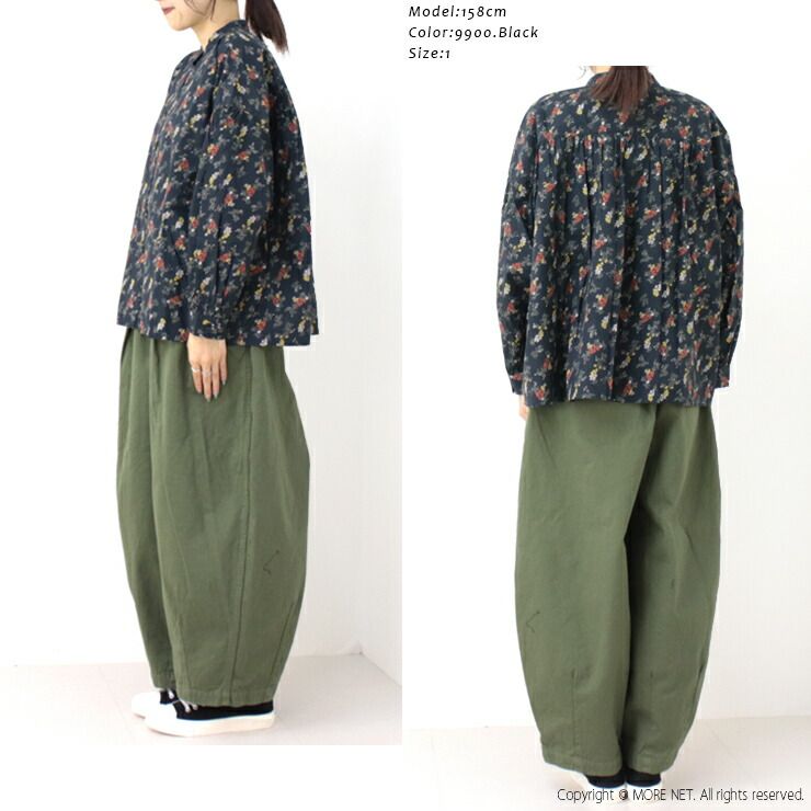 機能性重視 ソイル SOIL ポプリンフラワープリントバンド ギャザーシャツ NSL24541 レディース ブラウス 長袖 花柄 ワイド 革新的な