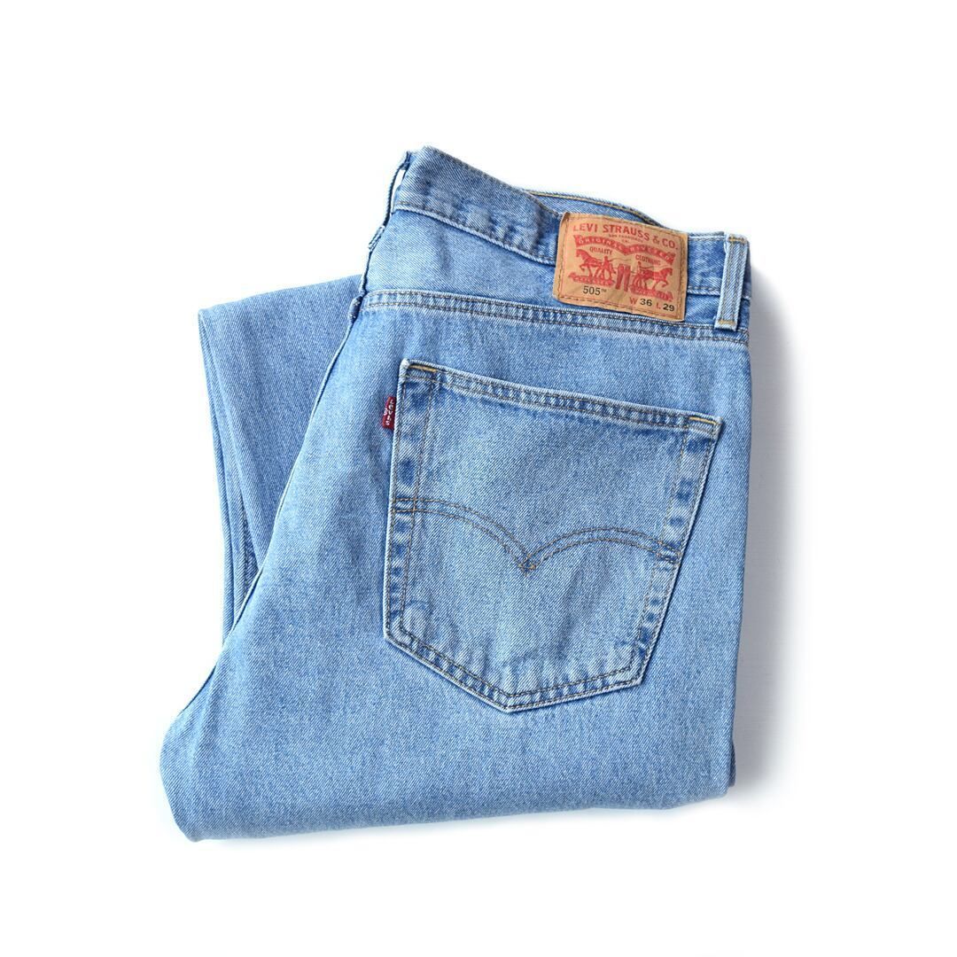 リーバイス 505 ストレート ジーンズ アイスブルー デニムパンツ ジッパー W36.5相当 Levis ジーパン アメカジ 古着 @EA0209