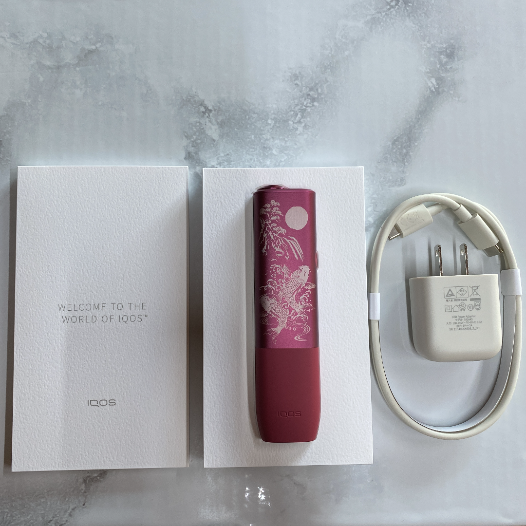 iQOS ILUMA ONE イルマワン レーザー加工 鯉 滝登り 水墨画 赤-