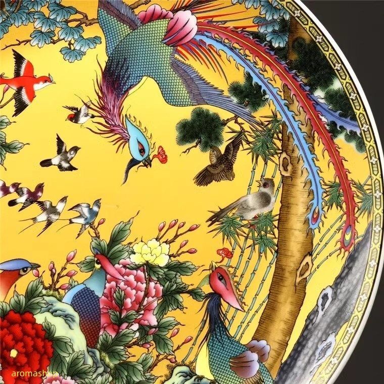 景徳鎮 中国美術品 工芸品 お皿 観賞皿 スタンド付き 磁器 百鳥