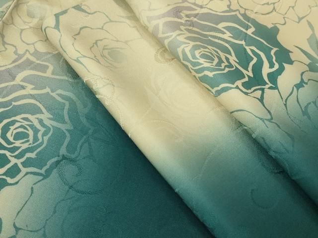 平和屋本店□極上 訪問着 地紋起こし 薔薇 バラ 百入茶色地 暈し染め