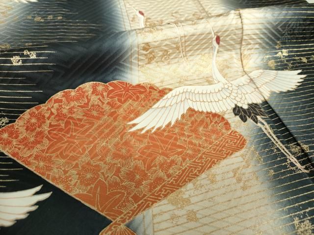 平和屋着物○豪華振袖 花車文 群れ鶴 暈し染め 金銀彩 正絹 逸品  