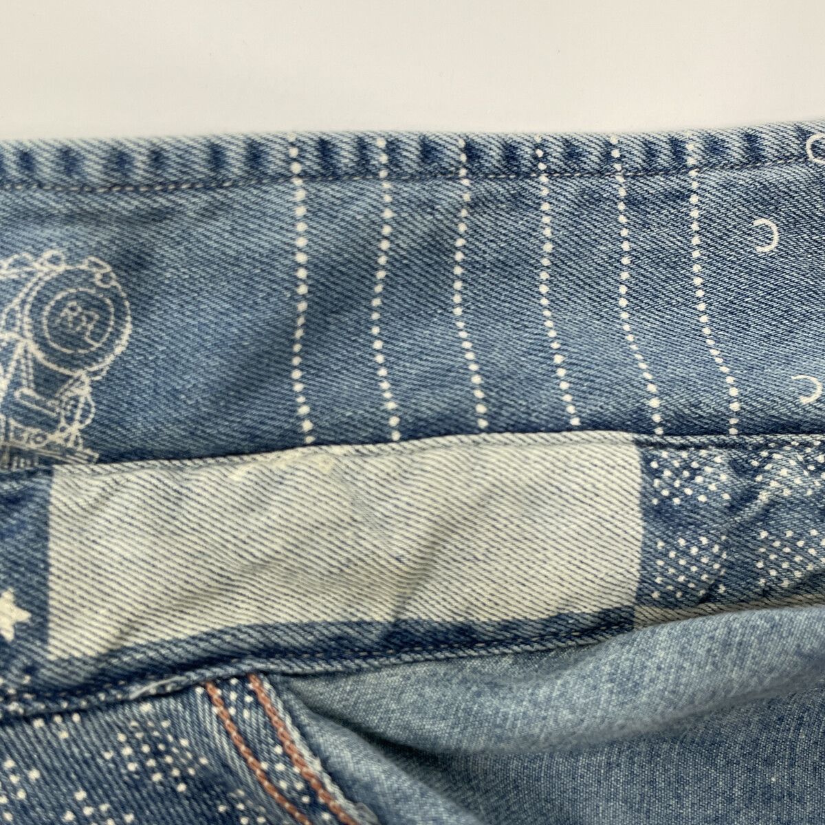 RRL ダブルアールエル インディゴ×ブルー バンドカラー プリント パッチワーク シャツ M