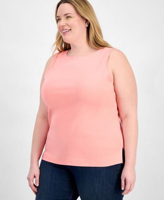 売れ筋商品|||スタイルアンドコー カットソー トップス レディース Plus Size Boat-Neck Knit Tank Top, Exclusively at Macy's Industrial Blue Style & Co Tank Tops Plus Size Clothing for Women - Macy's
