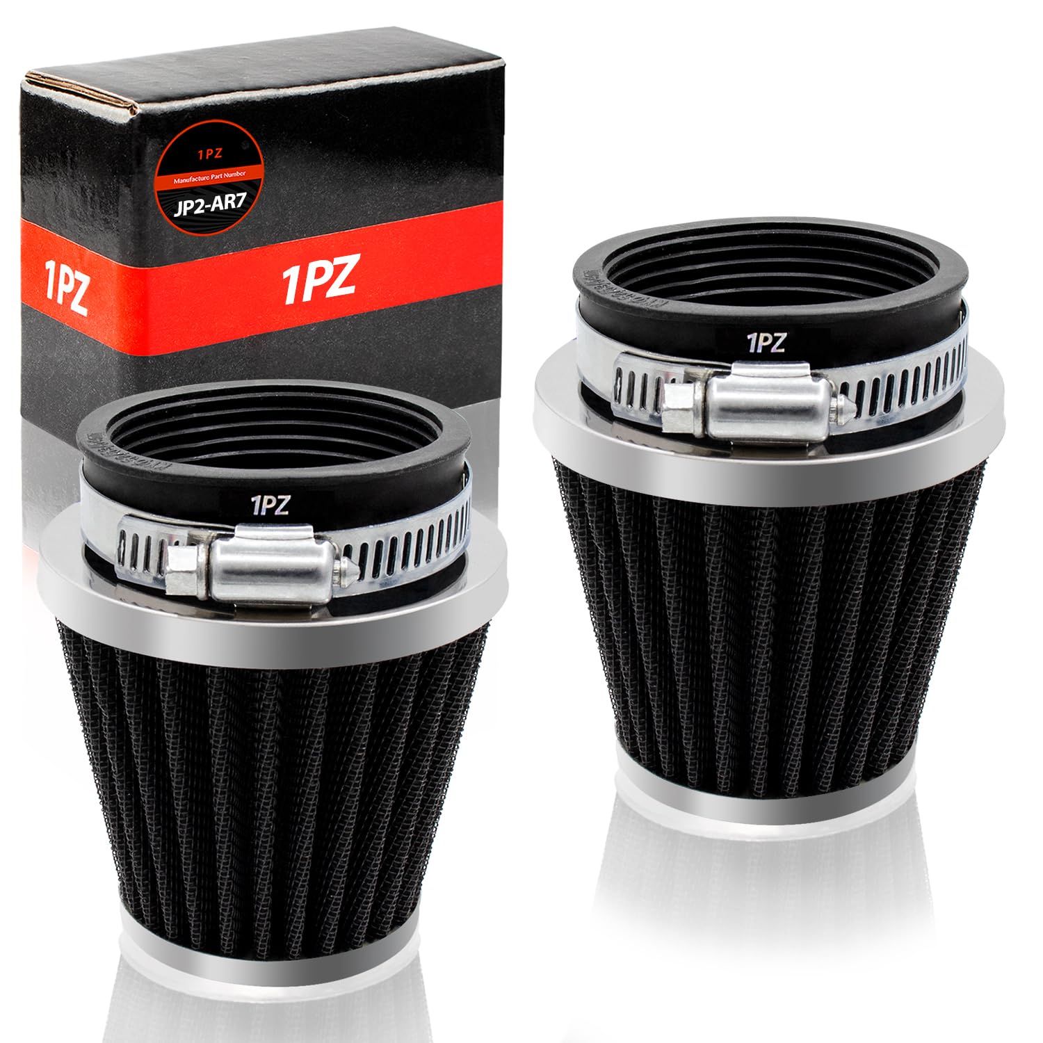 【在庫処分】1PZ JP2-AR7 2個 パワーフィルター エアクリーナー 汎用 54mm 52/53/54 円錐形 ブラック バイク用 エアフィルター