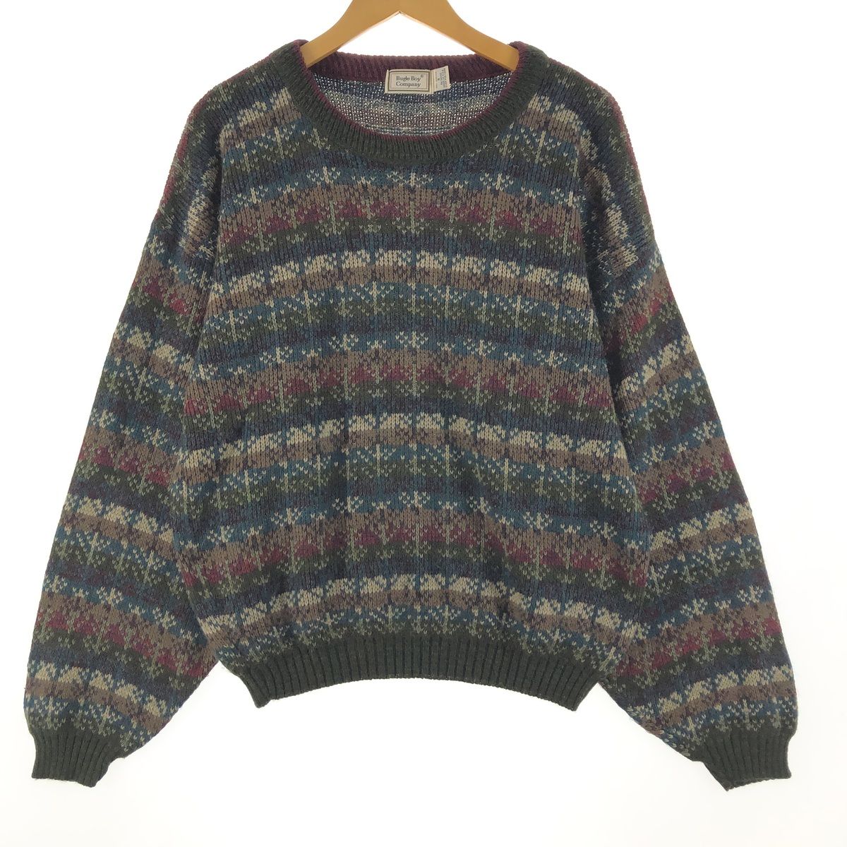 古着 Bugle Boy Company 総柄 アクリルニットセーター USA製 メンズS/eaa358273