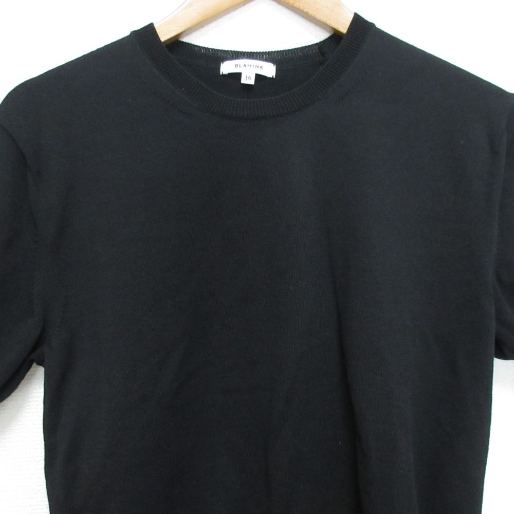 美品 BLAMINK ブラミンク ショートスリーブ クルーネック ニットカットソー 7918-230-0088 サイズ36 ブラック レディース 古着 中古 USED 美品 BLAMINK ブラミンク ショートスリーブ クルーネック ニット