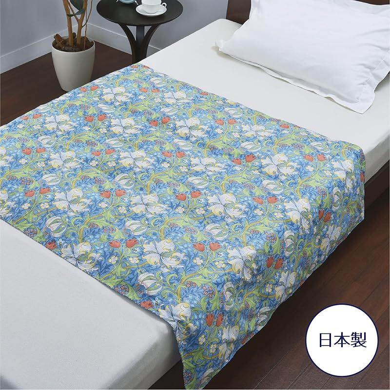 nishikawa 西川 洗える ダウンハーフケット 150X100cm ホワイトダックダウン50 モリス ギャラリー ゴールデンリリー ひざ掛け ブルー KS93609601 0