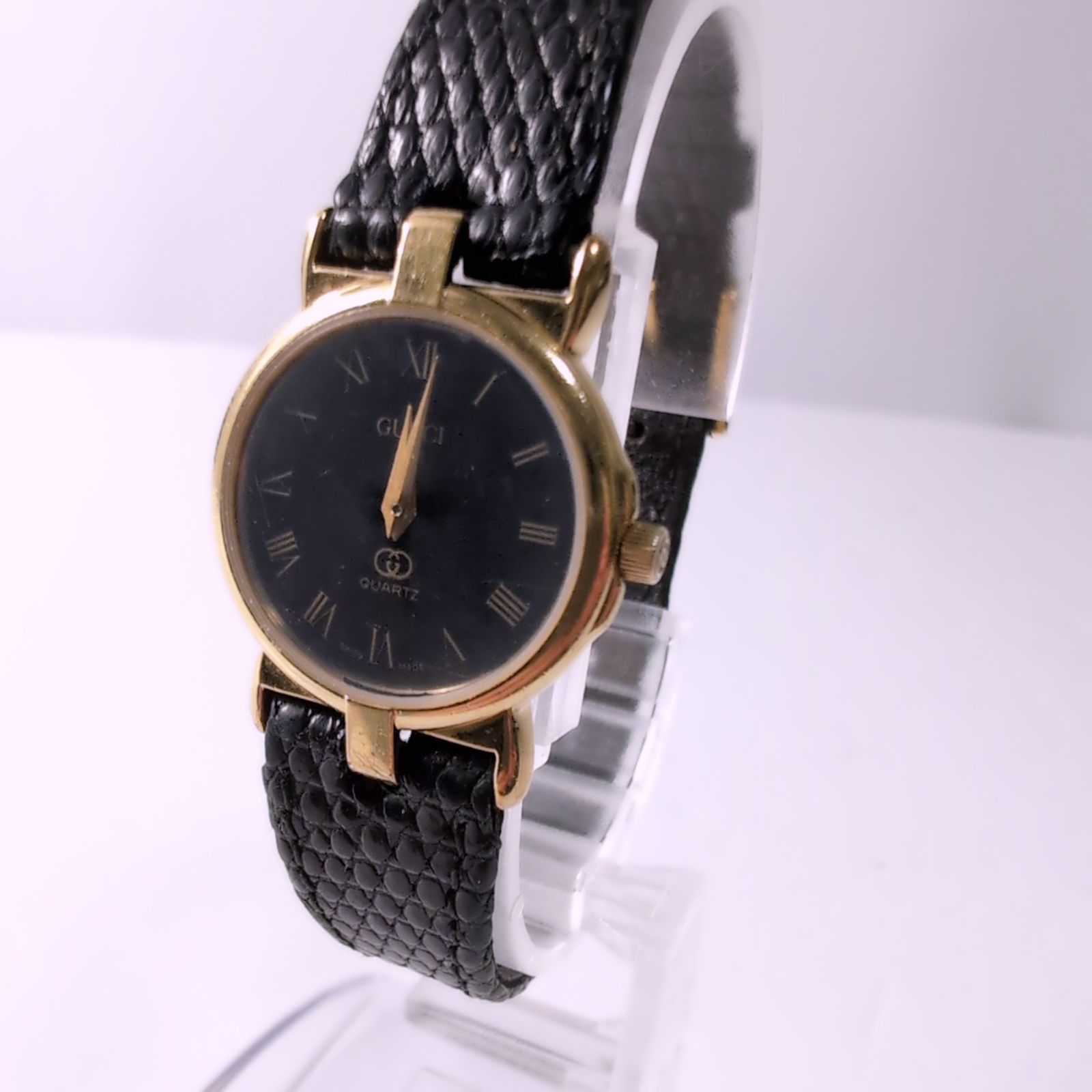 美品/稼働品】GUCCIグッチ 3400L クォーツ式レザーベルト ブラック 