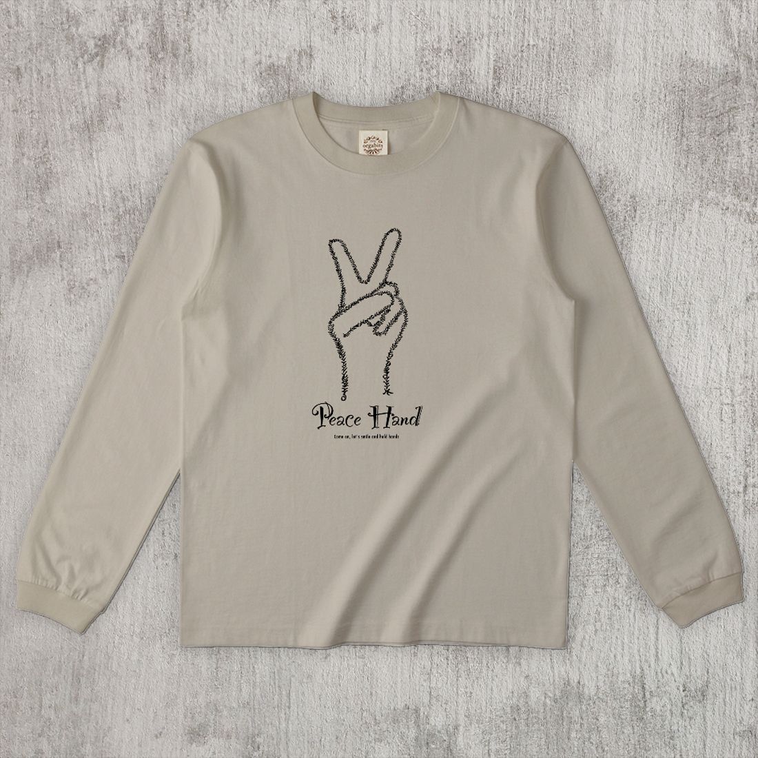 グラフィックロングTシャツ　Peace Hand Mono / Black -Long-