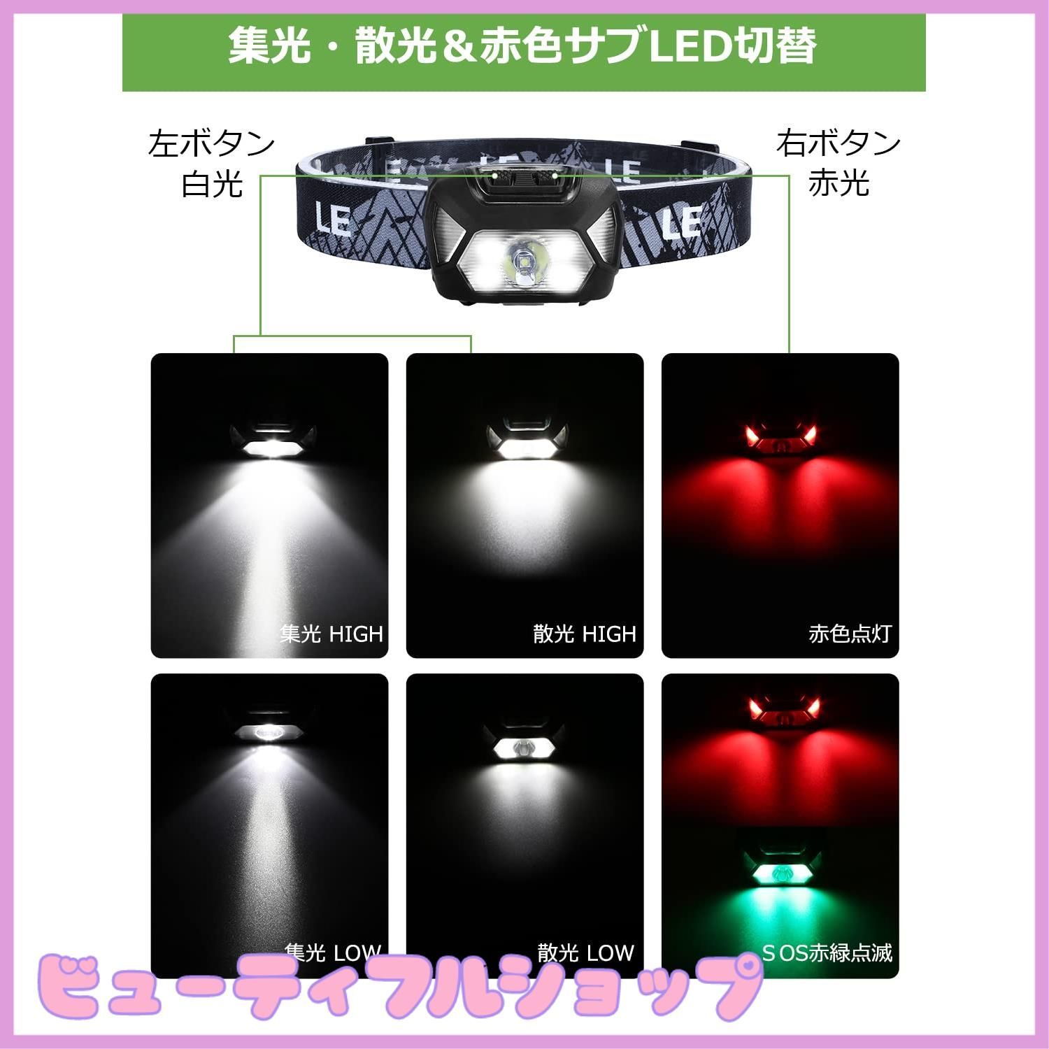 安売セール】ヘッドライト 充電式 USB 高輝度 LED ヘッドランプ 2個セット 【集光・散光切替/ 明るさ300ルーメン/ 実用点灯4～30時間/  IPX4防水】 赤色サブライト搭載 夜釣り 最適 登山 キャンプ 散歩 作業 釣り アウトドア 災害 停電 - メルカリ