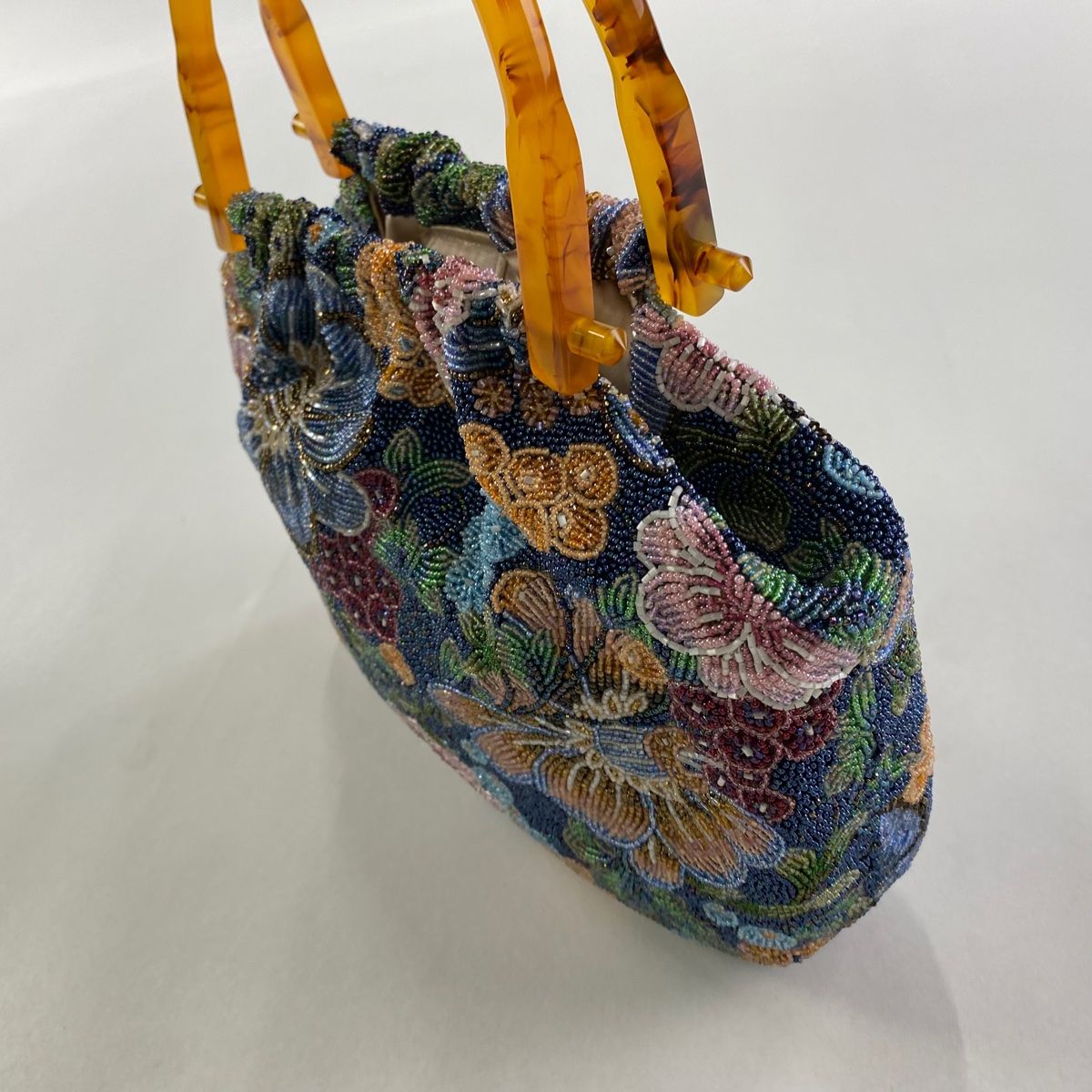 和装バッグ ビーズバッグ フォーマル 草花 青緑 ビーズ 和装小物