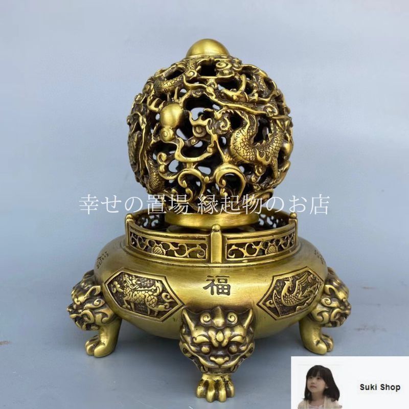 新羅土器風の置物 九転乾坤鼎 龍彫刻 龍球 ドラゴン 竜 置物 風水 樹脂製 風水グッズ