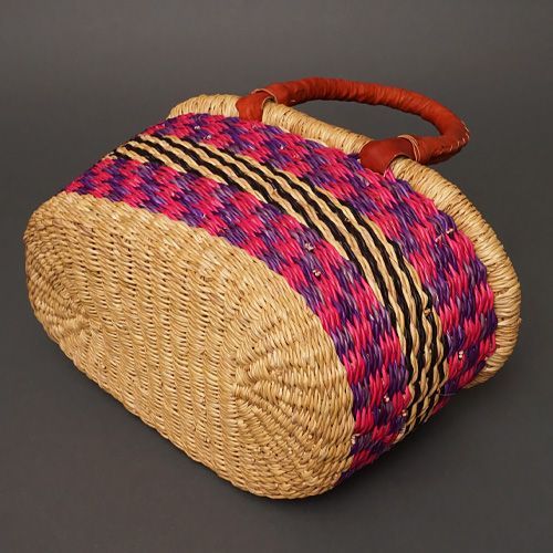 アフリカ　ブルキナファソ　楕円形　マルシェバスケット 2ハンドル　(XL) No.6　カゴ　籠　エレファントグラス