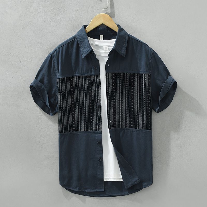 半袖シャツ 上質  メンズ Tシャツ 新品 ストライプ柄　切り替えコットン 夏 サマー 半袖シャツ  心地良し