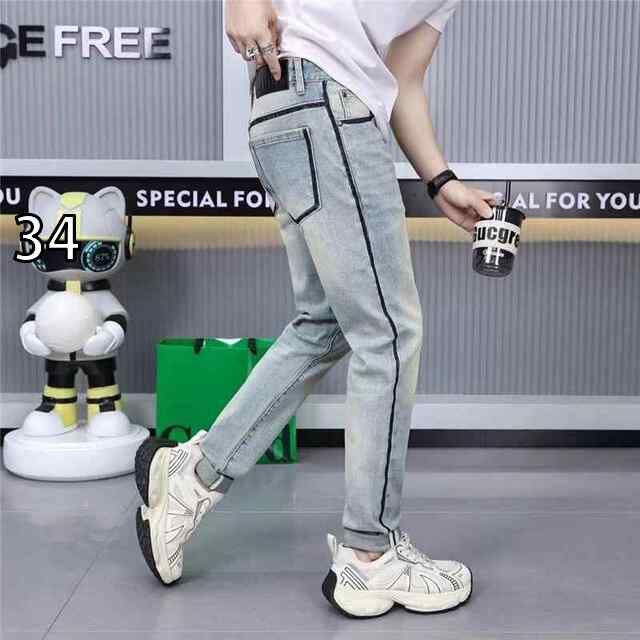 [34]メンズ ファッション 服 男性用 オシャレ シンプル 大人 かっこいい 大きいサイズ ストリート 紳士服 夏 薄手 レトロ ジーンズ 高級 ライト カラー スリムフィット パンツ 快 カジュアル 