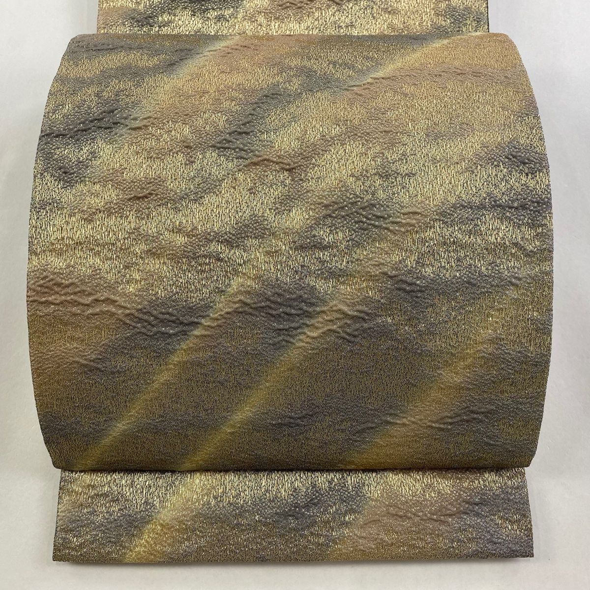 袋帯 秀品 霞 ぼかし柄 金銀糸 箔 灰茶 全通 正絹