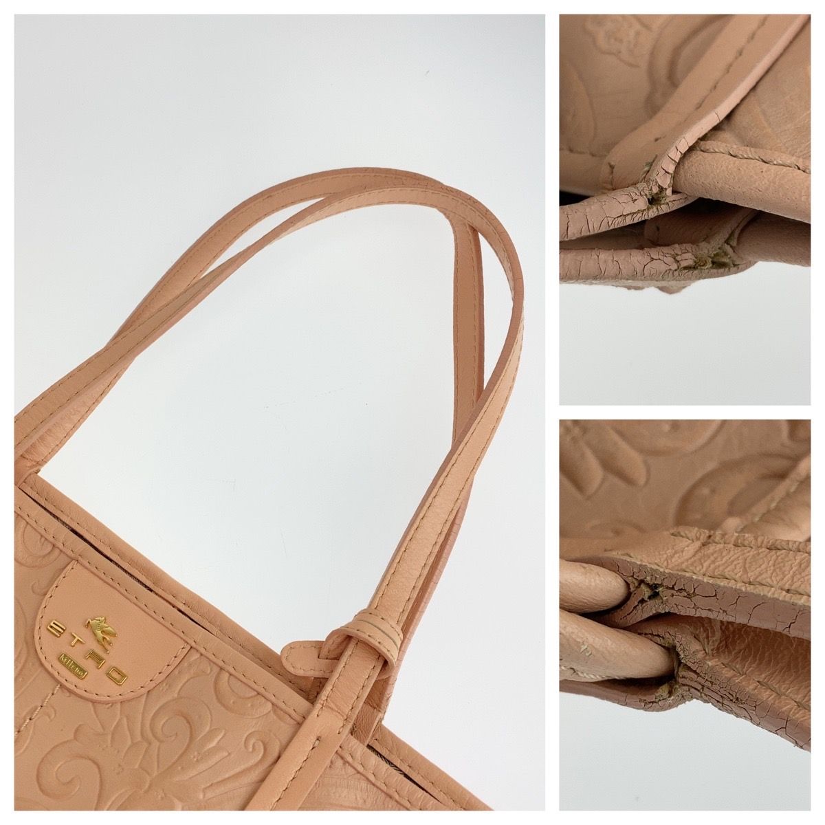 ETRO エトロ マルゴット ペイズリー柄 レザー型押し ポーチ付き ピンク 