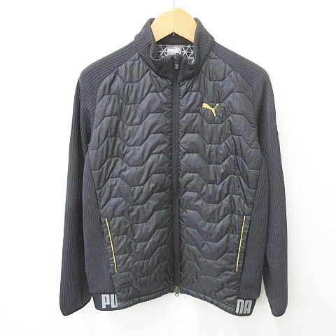 プーマ PUMA ゴルフ ジャケット ブルゾン 中綿 ニット キルト ジップアップ スタンドカラー 刺繍 黒 ブラック XL