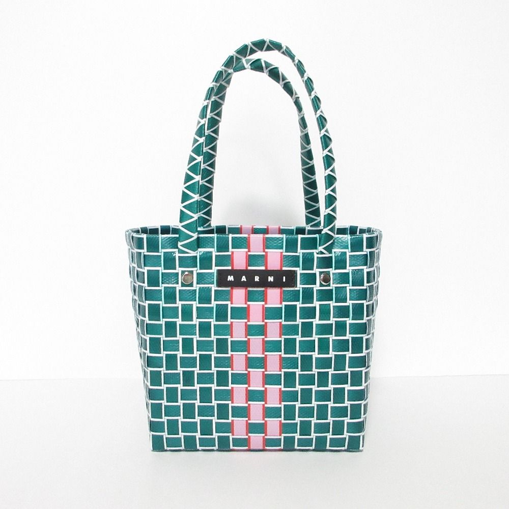 未使用級 マルニ マーケット フラワーカフェ マイクロ かごバッグ グリーン MARNI（マルニ） バッグ トートバッグ MARNI FLOWER CAFE フラワー