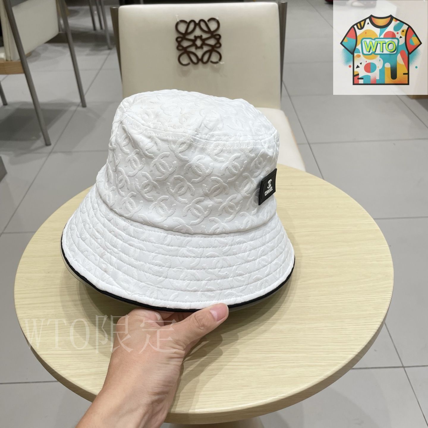 明日着 限定 キラキラ CHANEL ロゴ入り♪デニム バケットハット 14+ 帽子 ハット 花柄刺繍デニムバケットハット UV レディース