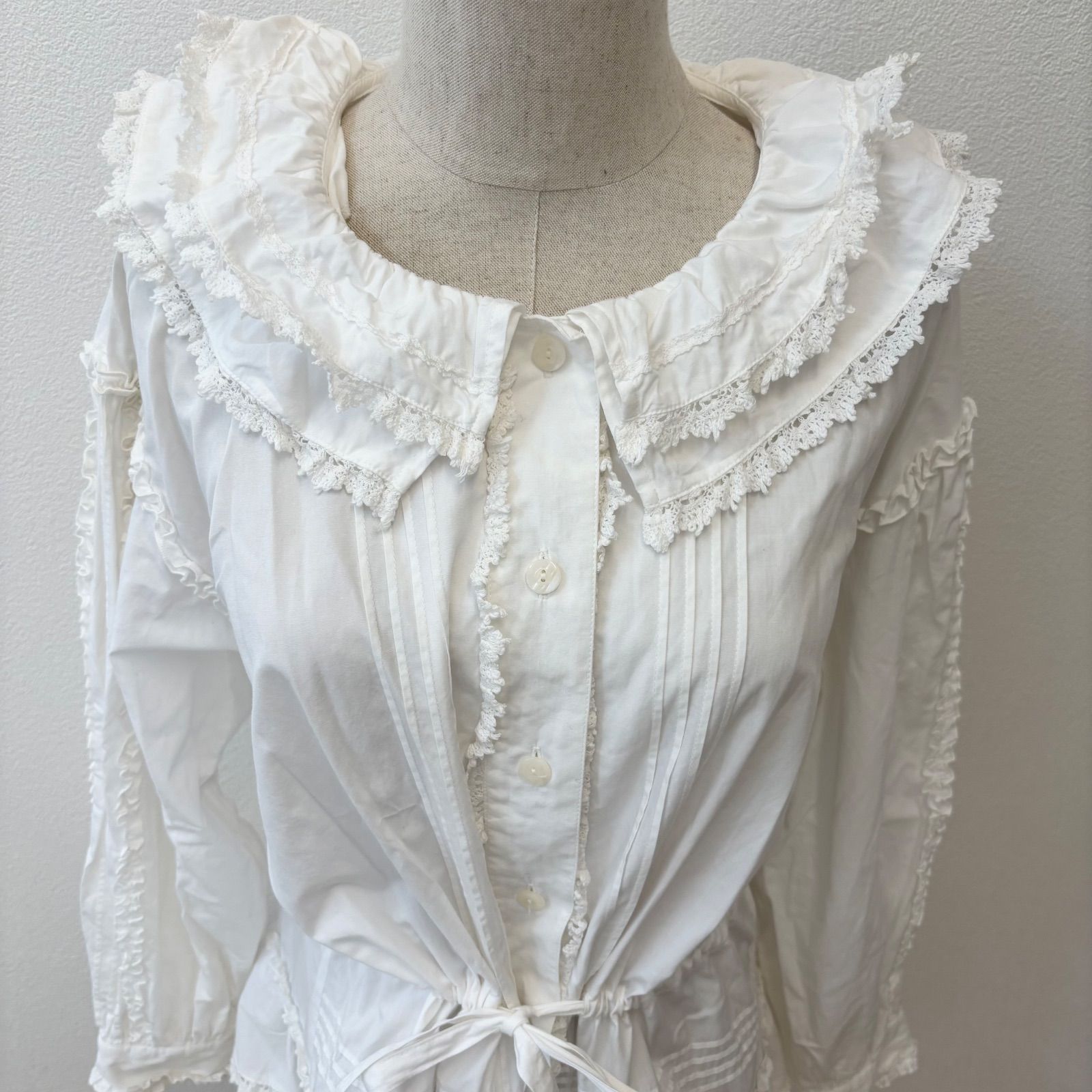 フリルレースシャツワンピース 白 Y2K 00s 森ガール フェアリー