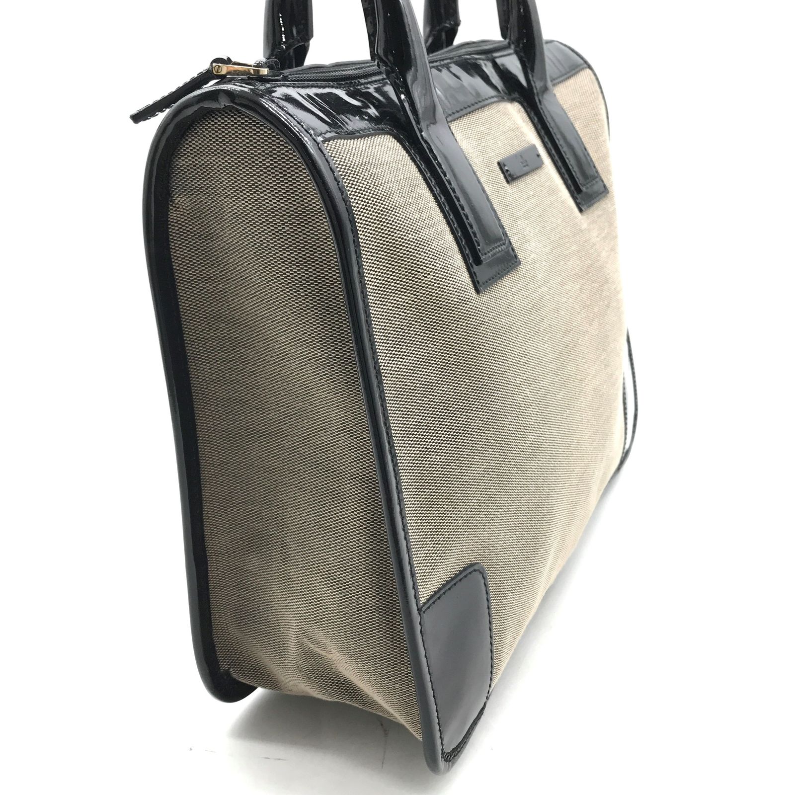 GUCCI グッチ キャンバス エナメル ハンド バッグ グレー系 良品 k1385  