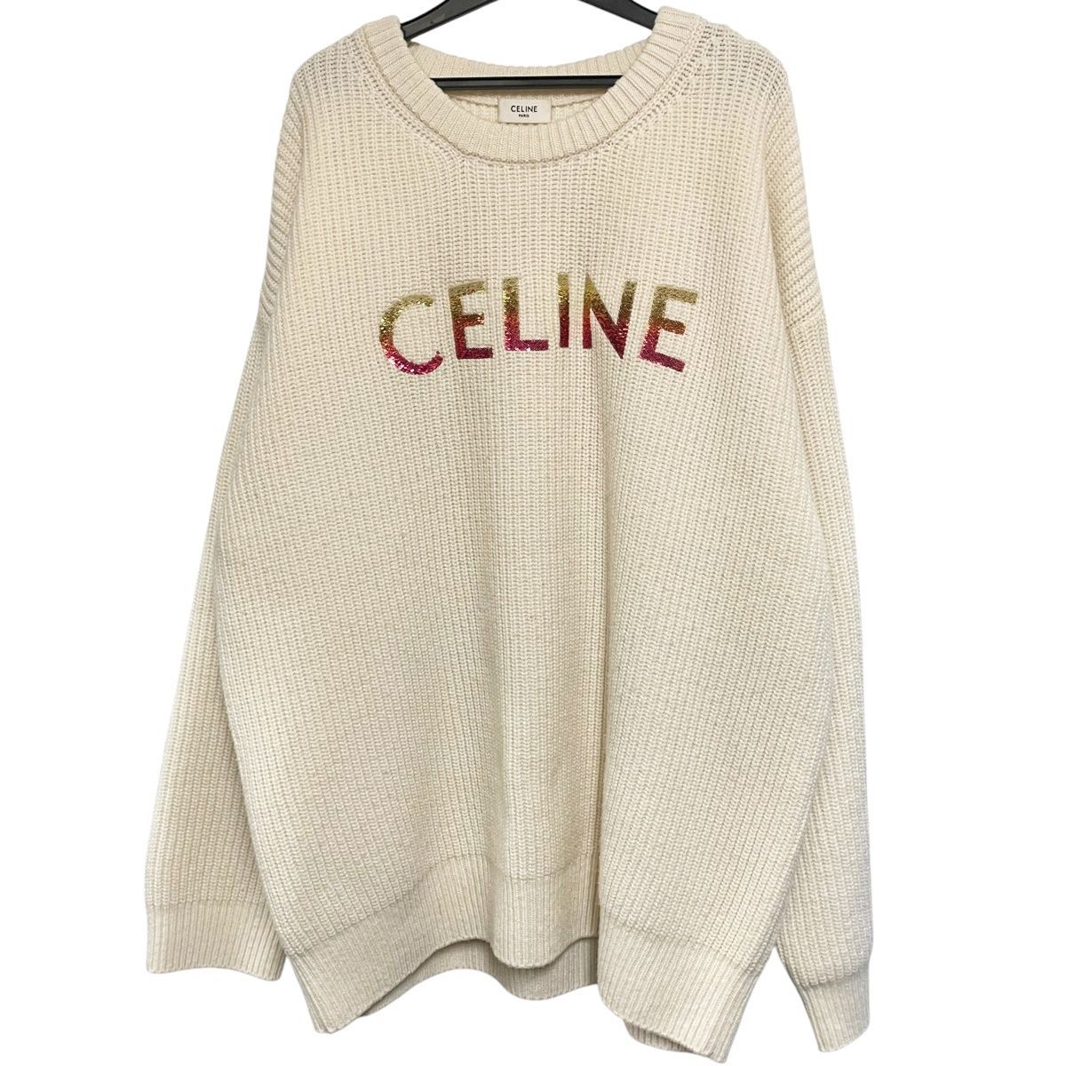 中古】 CELINE セリーヌ ロゴスパンコール ウールニットセーター 