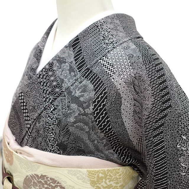 新古品】 江戸小紋 訪問着 袷 着物 伝統工芸士 染谷梅治 作家物 黒 絵