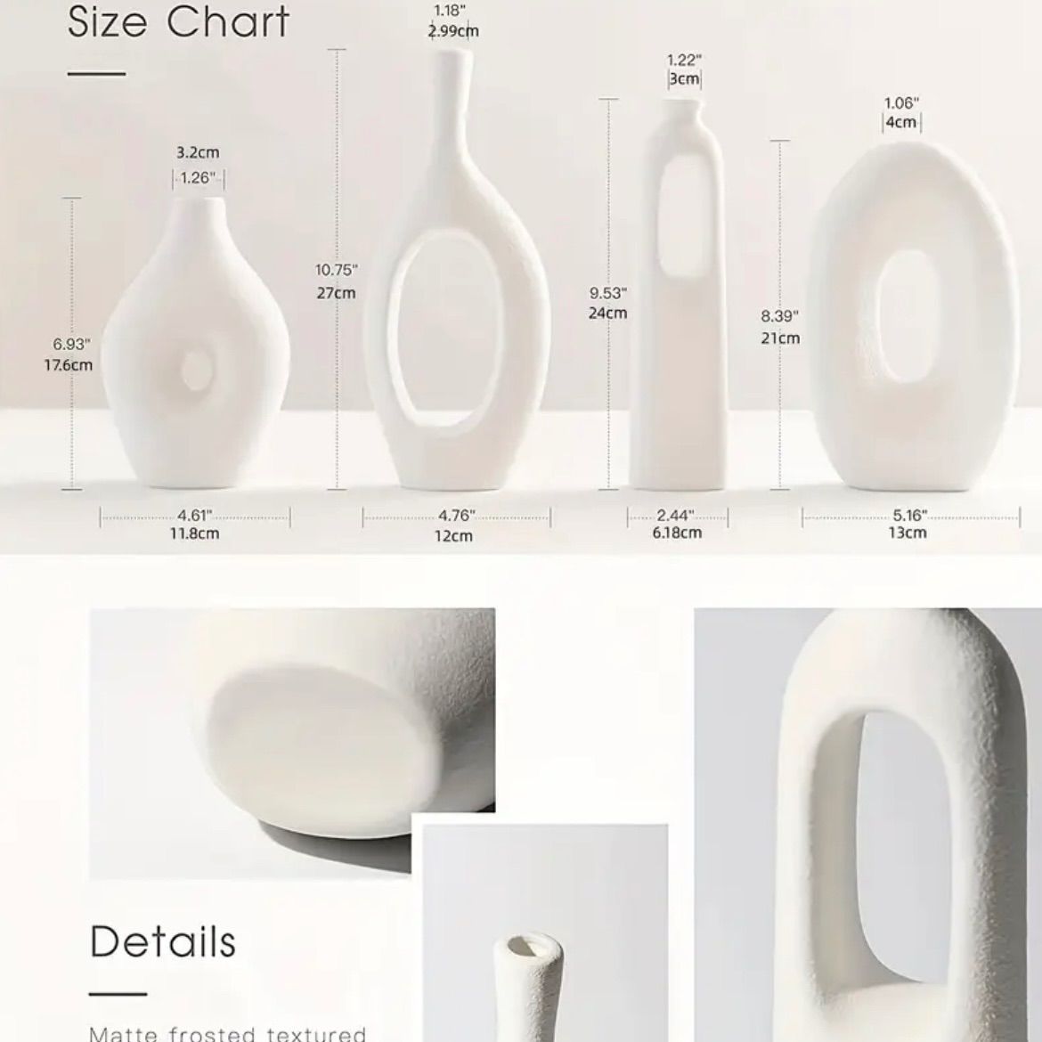 花瓶セット 4個入り ホワイトセラミック製 幾何学ハートパターン