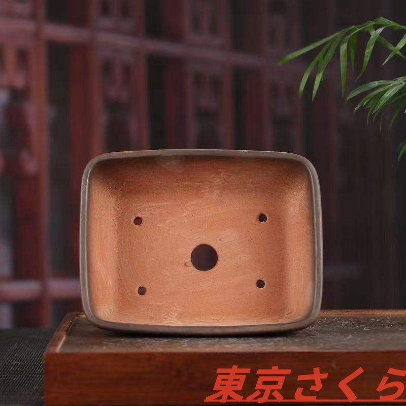 紫砂鉢 柴焼 正方形 漂口四方鉢 盆栽鉢 植木鉢 小品盆栽鉢 大品