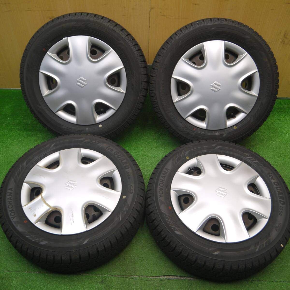 超バリ溝 22年 キレイ ほぼ10分 スズキ MRワゴン 純正 スチール 155 65R13 スタッドレス ヨコハマ アイスガード iG60 13インチ PCD100 4H 4120905Hス