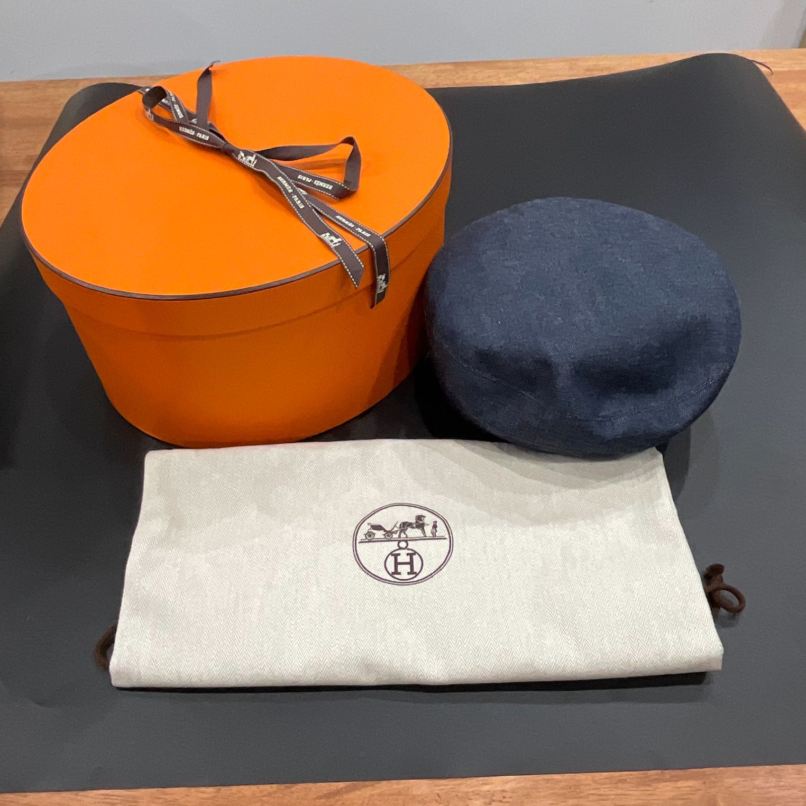 HERMES エルメス サントノーレ デニム ベレー帽 56 D25070421