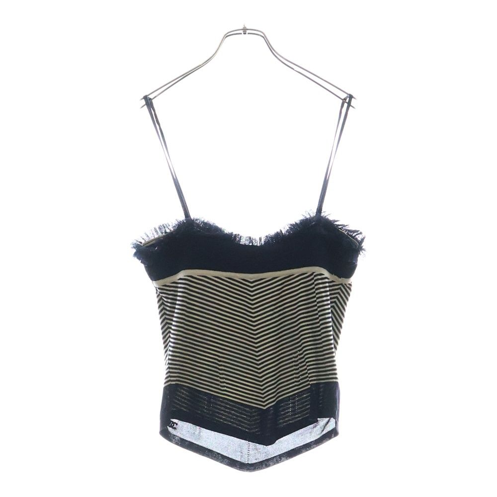 シャネル 02Cruise クルーズ ボーダー柄 ラインストーンココマークロゴプレート シルク ノースリーブ レディース P18784V01041 CHANEL (シャネル) 02Cruise クルーズ ボーダー柄 ライン
