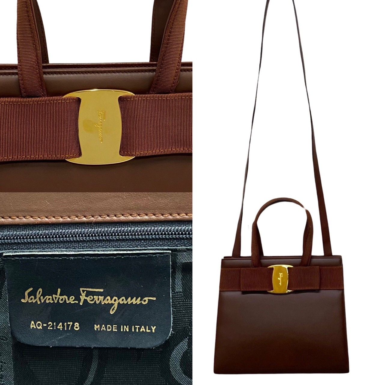 極 美品 Salvatore Ferragamo フェラガモ ヴァラリボン 金具 レザー 本