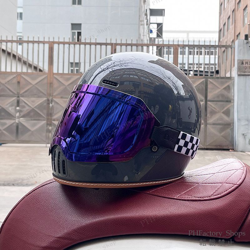 レトロヘルメット クラシック フルフェイスヘルメット ゴーグルが付き バイクヘルメット DOT認定 耐久性 安全性 通気性 男女兼用 ダークグレー A193