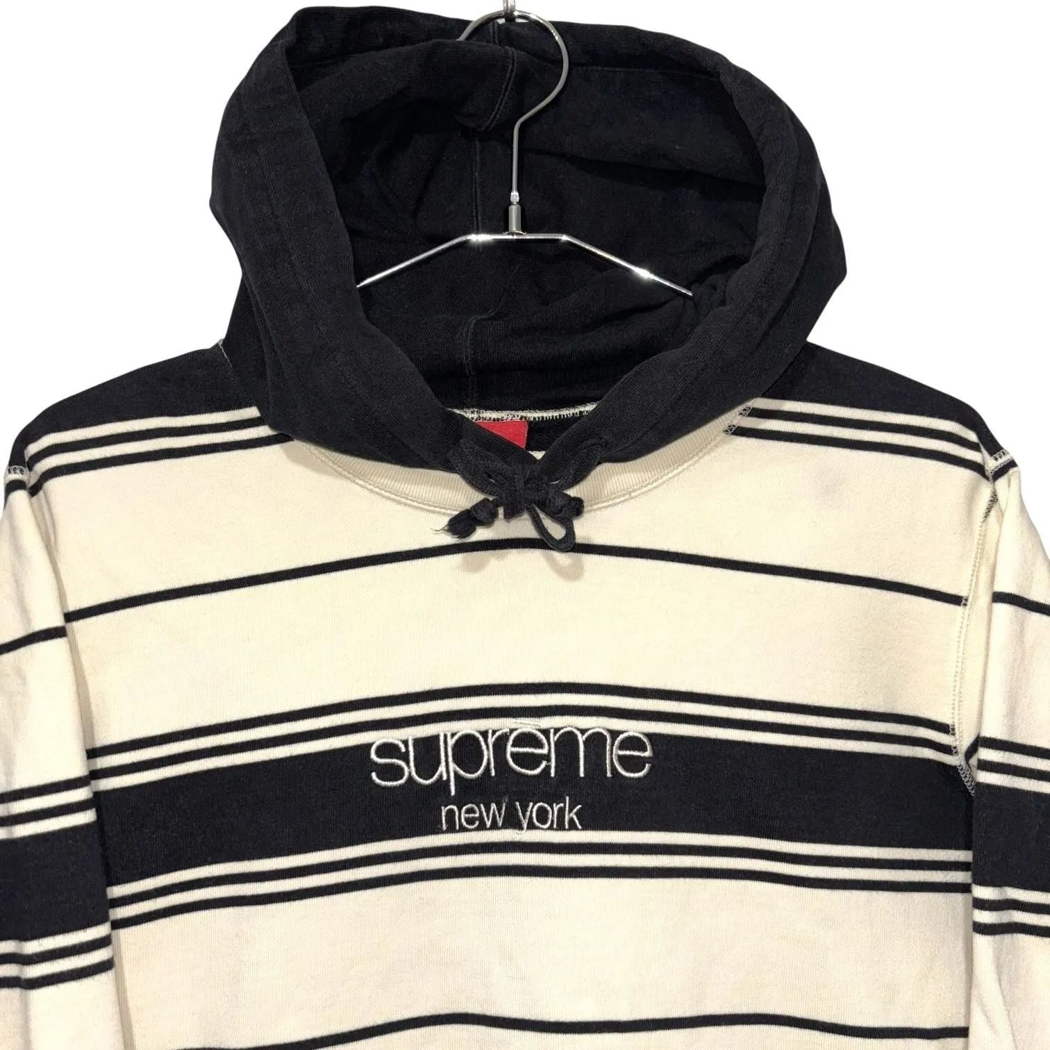 16AW SUPREME Striped Hooded Crewneck BLK S シュプリーム ボーダー 