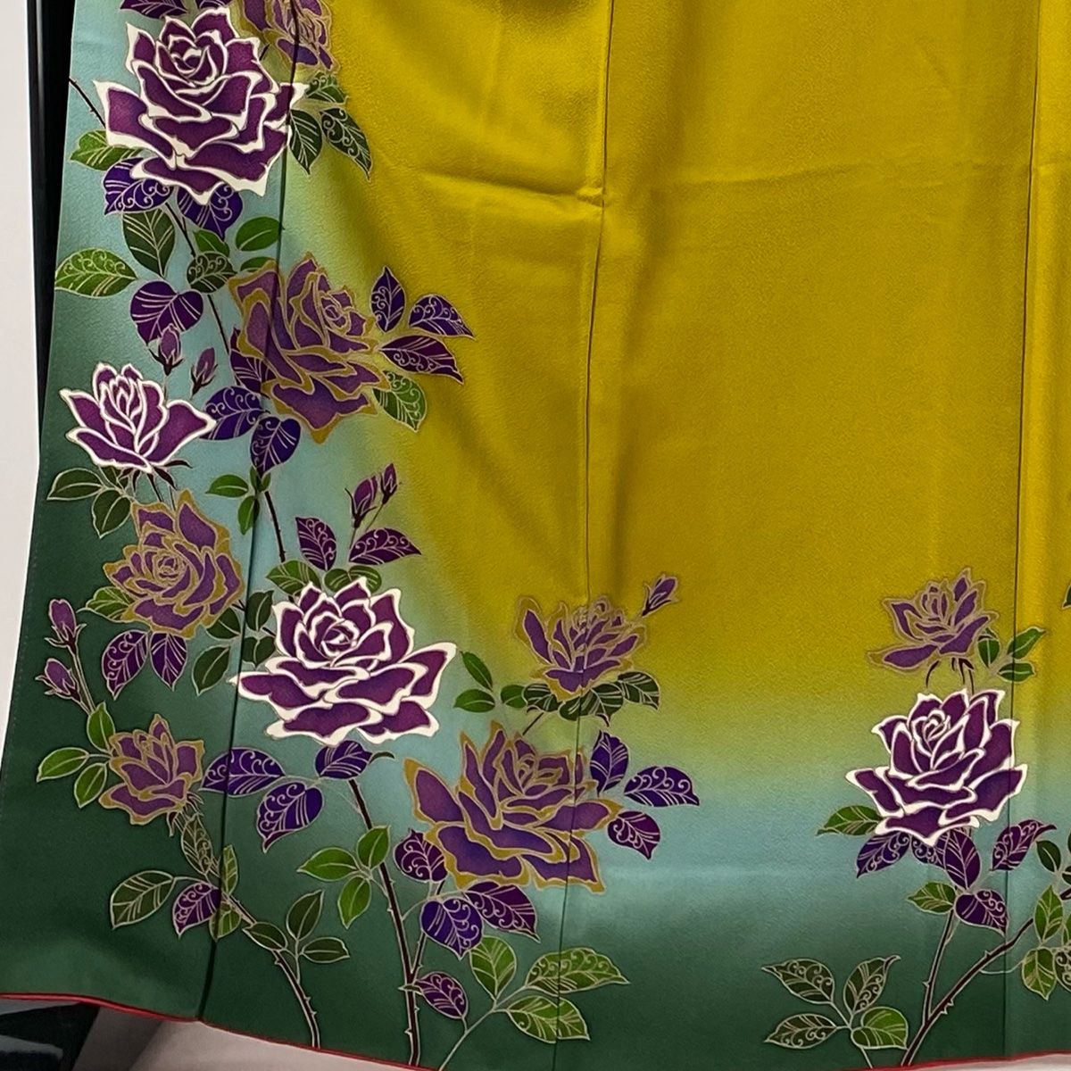 振袖 身丈166.5cm 裄丈69cm L 袷 薔薇 染め分け ぼかし からし色 正絹 秀品