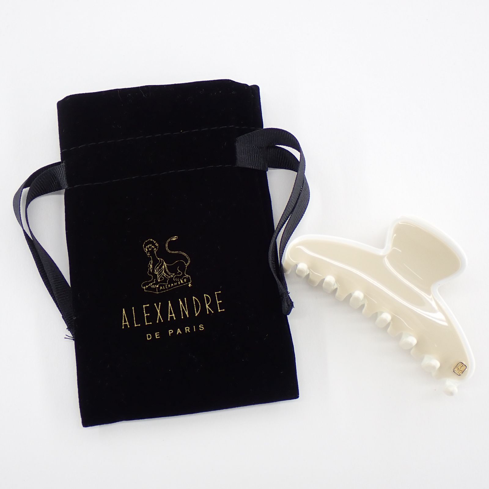 ALEXANDRE DE PARIS アレクサンドルドゥパリ ヘアクリップ ベージュ×ホワイト ポーチ付き 14114
