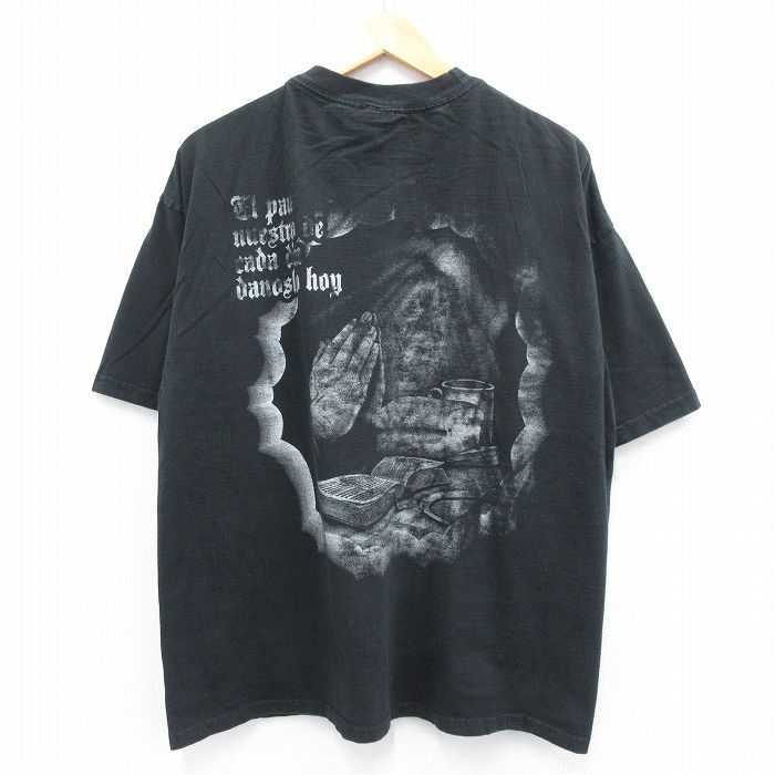 L/古着 半袖 ビンテージ Tシャツ メンズ 00s 手 本 メッセージ コットン クルーネック 黒 ブラック 23jul04 中古