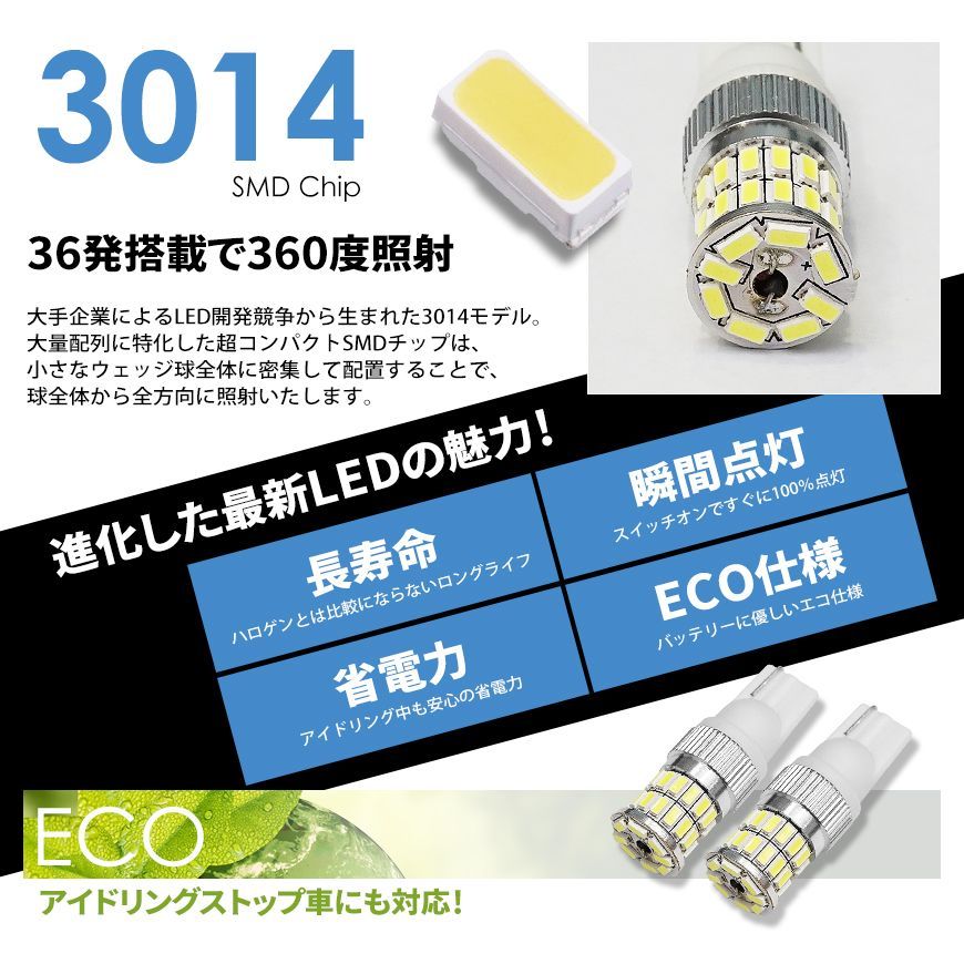 ■SEEK 公式■ T10 / T16 LED ポジション / バックランプ / サイドマーカー / テールランプ 白 黄 赤 青 ウェッジ球 36W 3014SMD ネコポス 送料無料