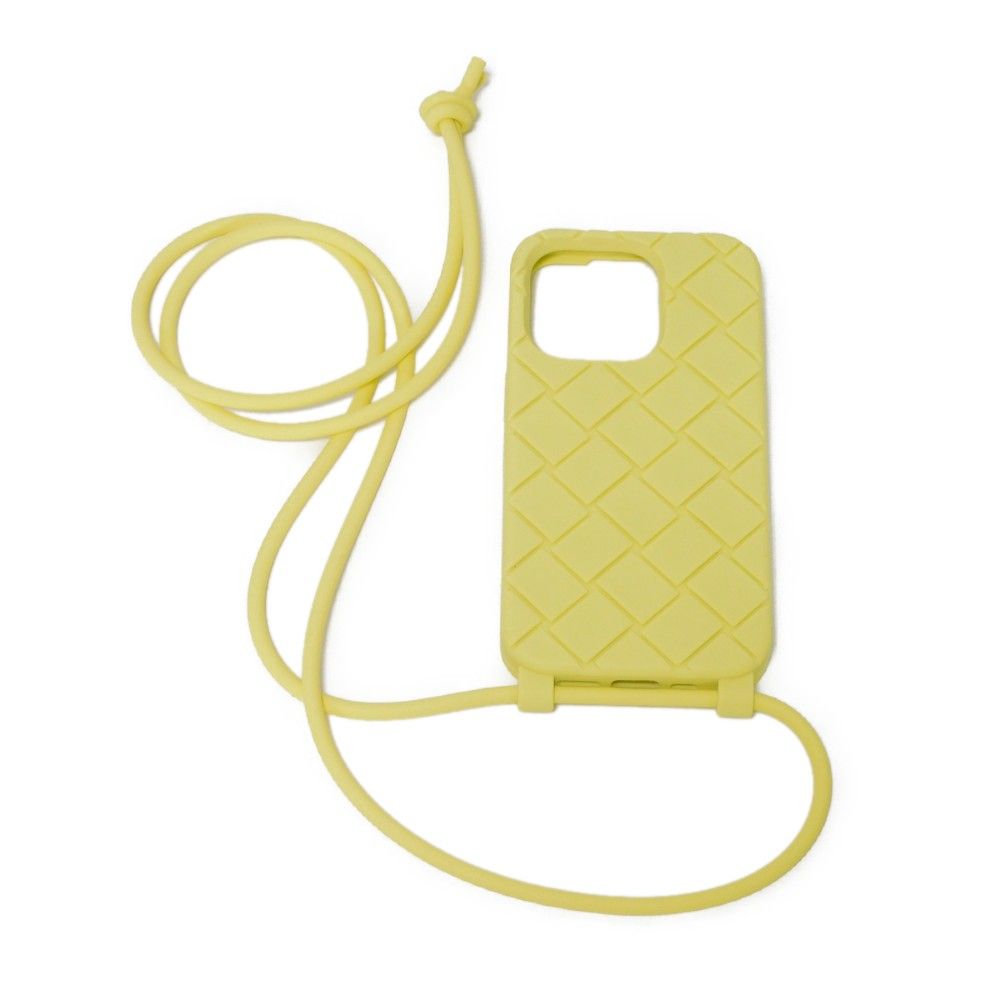 BOTTEGA VENETA - BOTTEGAVENETA ボッテガヴェネタ ストラップ テックラバー iPhone 14 Pro ケース 美品 ネックストラップ パステル ライト イエロー シリコン マキシ イントレチャート シャーベット スマホケース 733830 V0EY0 7400 BOTTEGAVENETA ボッテガヴェネタ ストラップ テックラバー