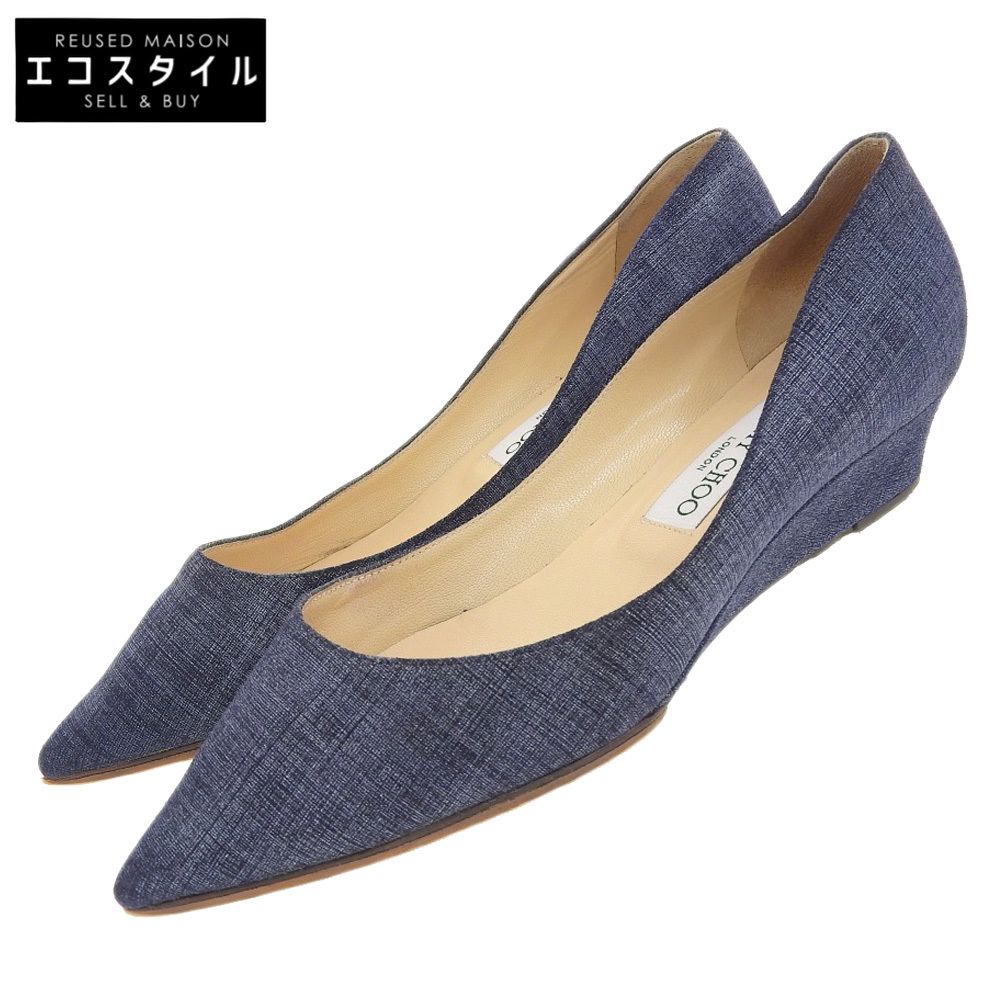 JIMMY CHOO ジミーチュウ ポインテッドトゥ ウェッジソール パンプス レディース デニム ブルー 37 1|2 37.5