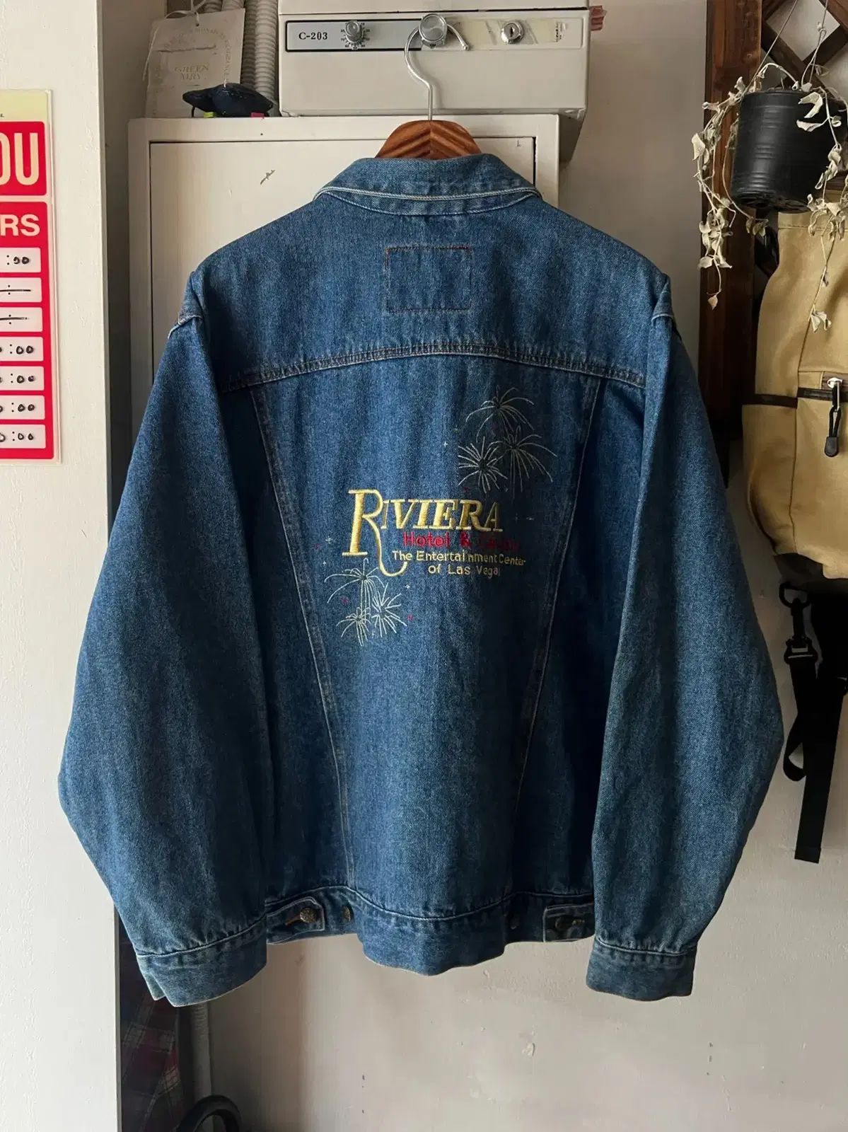 L 90 ' s USA ヴィンテージ ロゴ 刺繡 デニム トラッカー ジャケット