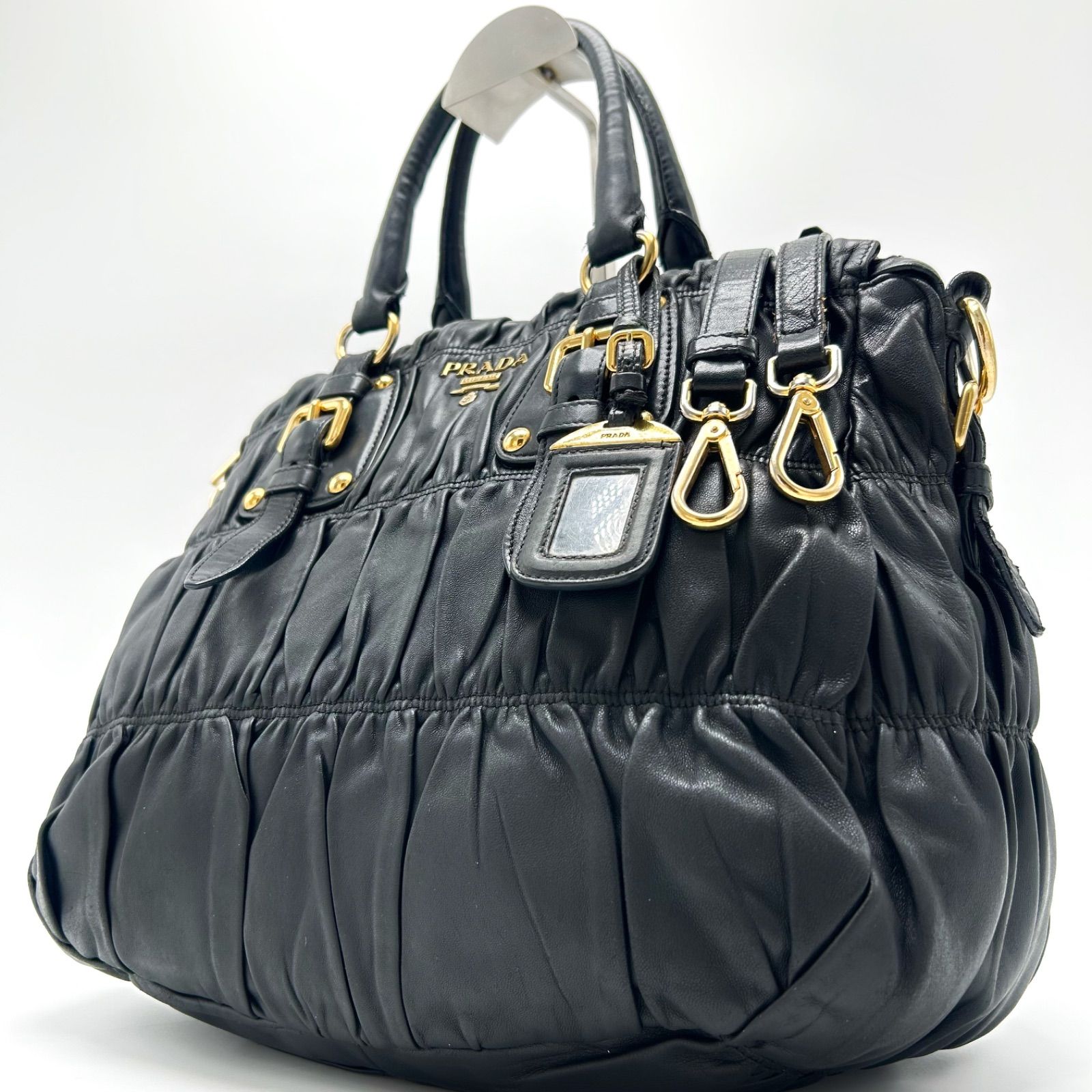 美品 PRADA プラダ ギャザー トートバッグ ショルダー 2way 肩掛け 斜