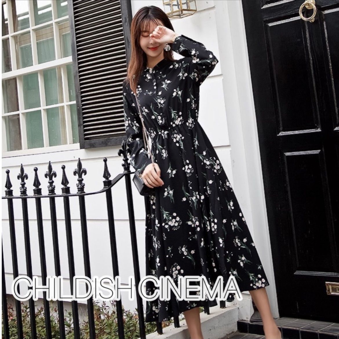 メルカリshops 花柄 ロングワンピース シフォンワンピース ロング丈 ロングワンピース 長袖